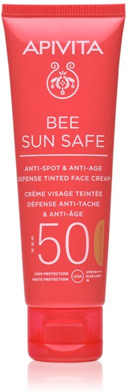 Apivita Bee Sun Safe Anti-Spot and Anti-Age Tinted Face Cream SPF50 crème teintée protectrice visage SPF 50 teinte Golden 50 ml