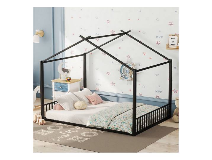 HAUSS SPOLE Kinderbett 140x200 mit Matratze, Flachbett, Eisenrahmenbett, Kinderbett, Hausbett