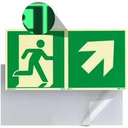 Fluchtwegschild langnachleuchtend, Kunststoff, ISO 7010 rechts aufwärts, grün, weiß