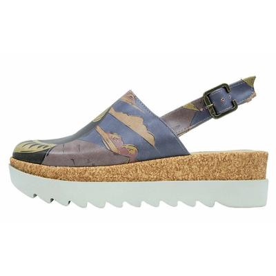 Clog DOGO "Akita Ancient Egypt Damen Sandalen", Damen, Gr. 36, Normalschaft, blau, Lederimitat, Schuhe Clog Sommerschuh, Handgefertigt
