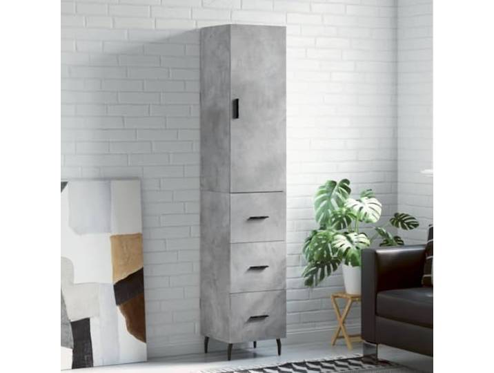 RJPLMFV Anrichte, hoch, grau, Beton, 180 cm, Holz Füße aus Metall, praktische Tür, großer Stauraum, stabil und feuchtigkeitsbeständig