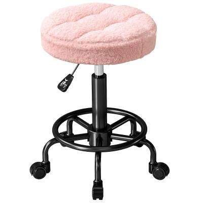MODFU Rollhocker höhenverstellbar 50x50x66 cm Pink mit 360 Grad Drehfunktion, weichem Fleecebezug, Gaslift Klasse 3 und leichtlaufenden Rollen
