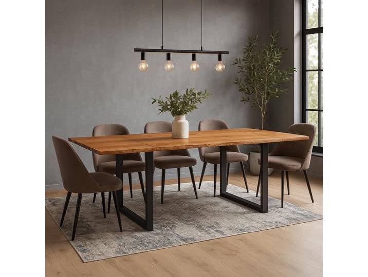 Esstisch 180x90cm mit 2 Ansteckplatten Wildeiche mit U-Beinen