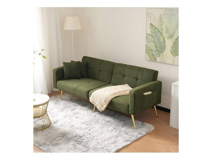 LuxusKollektion Schlafsofa Schlafsofa verstellbar Rückenlehne Kissen Beine Grün