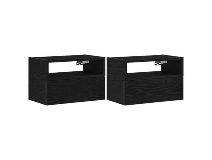 KDVXBCQJH Wand-Nachttische 2er Set Schwarz Hängend 45x26x28,5 cm Wandhängendes 2er-Set mit Schublade und Ablage für Schlafzimmer. Platzsparend aus robustem Holzwerkstoff gefertigt.
