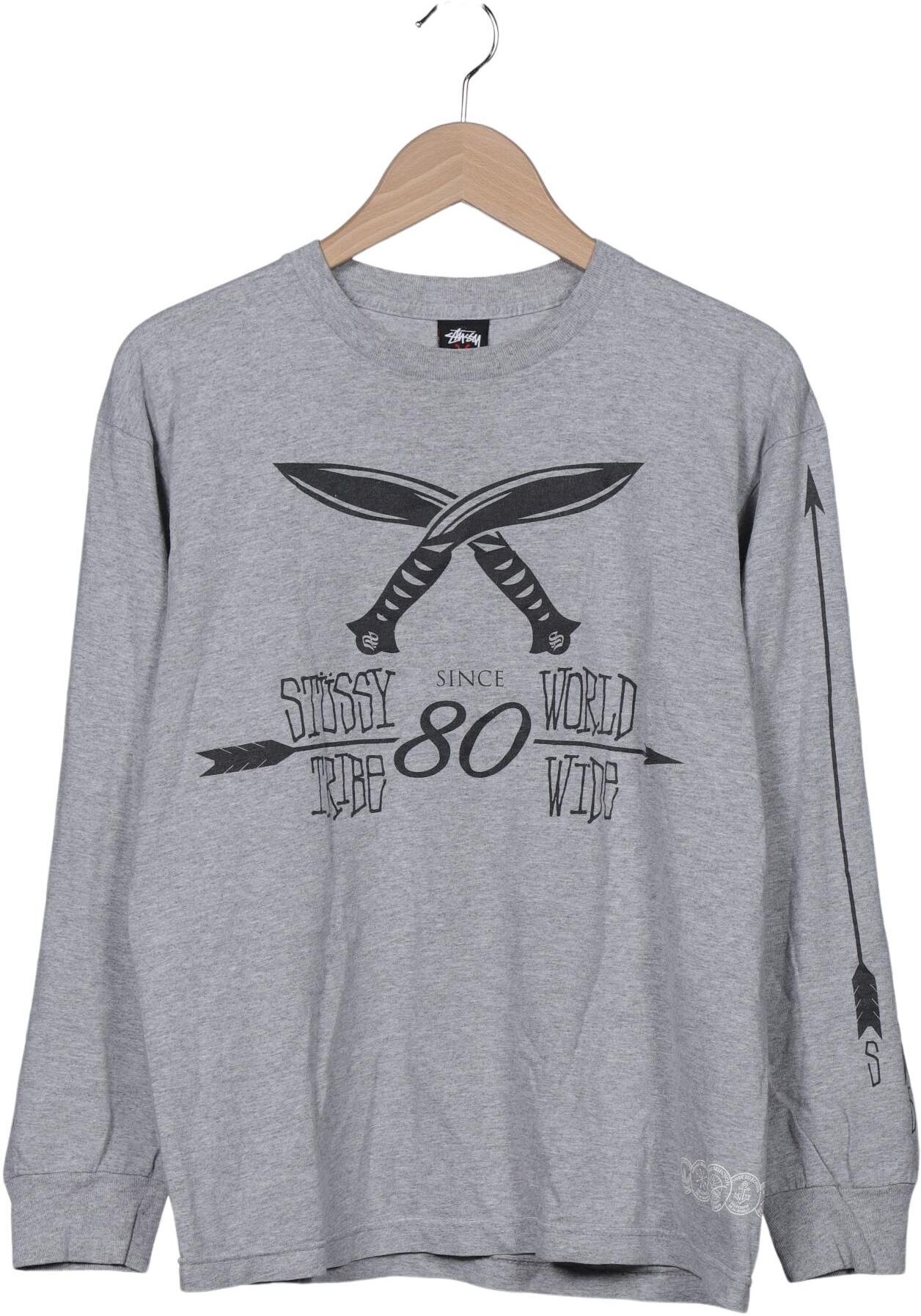 Stüssy Herren Langarmshirt, Grau, Gr. M, Baumwolle - Second Hand