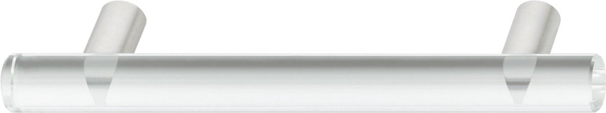 Meubelgreep van glas met RVS sokkel, Lengte: 18,4 cm