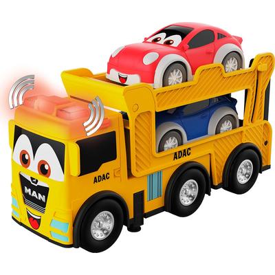 Spielzeug-Auto HAPPY PEOPLE "ADAC MAN Autotransporter", gelb, Spielzeugfahrzeuge, KinderB:18cm H:9cm T:6cm, Kunststoff, inklusive 2 Autos; mit Licht- und Soundeffekt, B:18cm H:9cm T:6cm