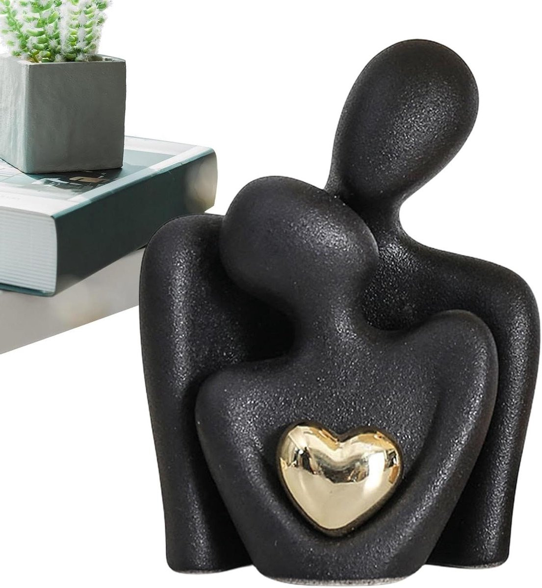 Abstract Beeld Liefdespaar Figurijn Zwart - Romantische Woonkamer Decoratie