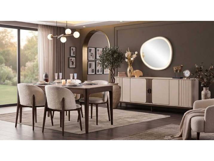 Xlmoebel Sideboard Esszimmer Set Beige Modern Luxus Esstisch Stuehle Sideboard Spiegel
