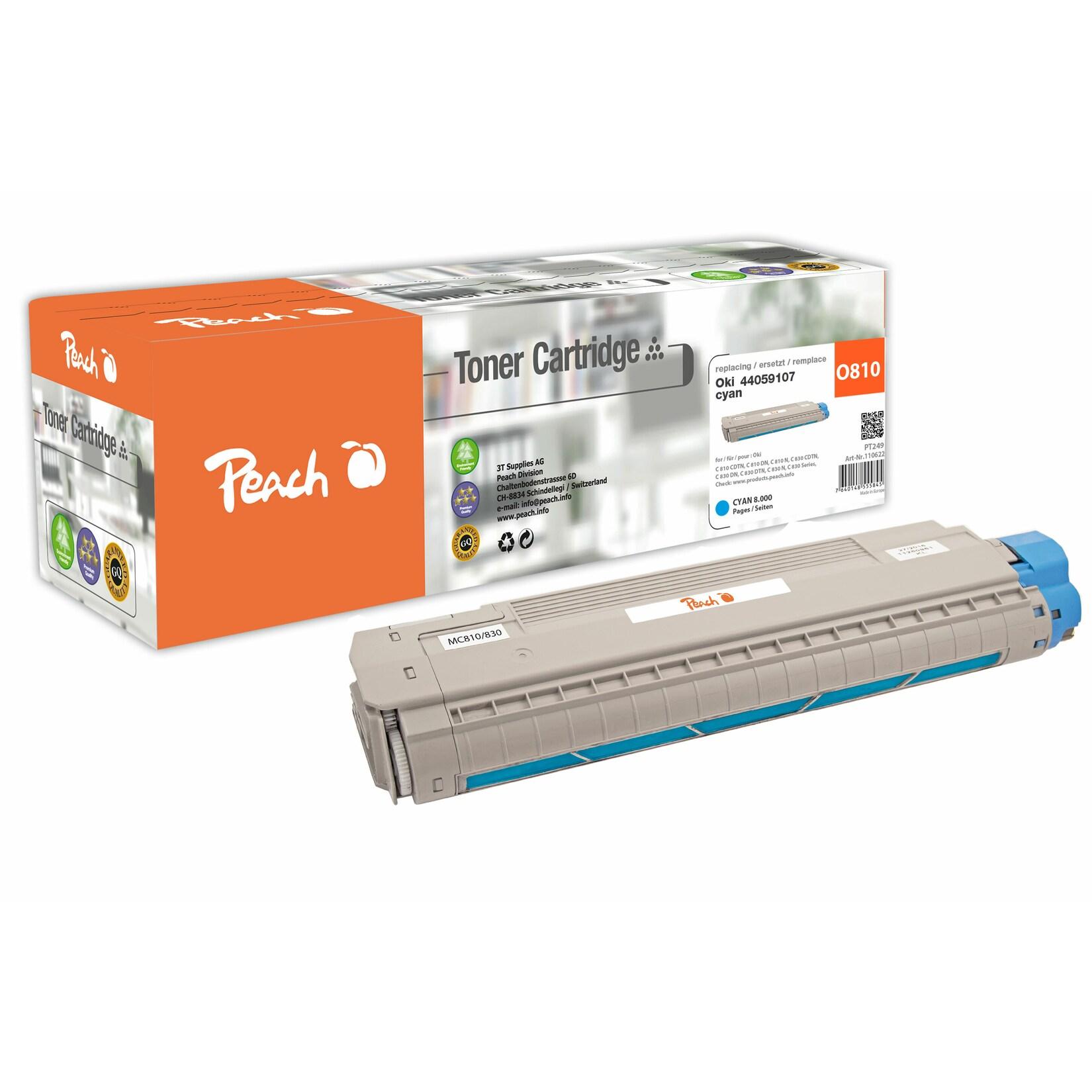 Peach O440591 Toner cy ersetzt OKI 44059107 für z.B. OKI C 810 CDTN, OKI C 810 DN, OKI C 810 N, OKI C 830 CDTN, OKI C 830 DN, OKI C 830 DTN (wiederaufbereitet)