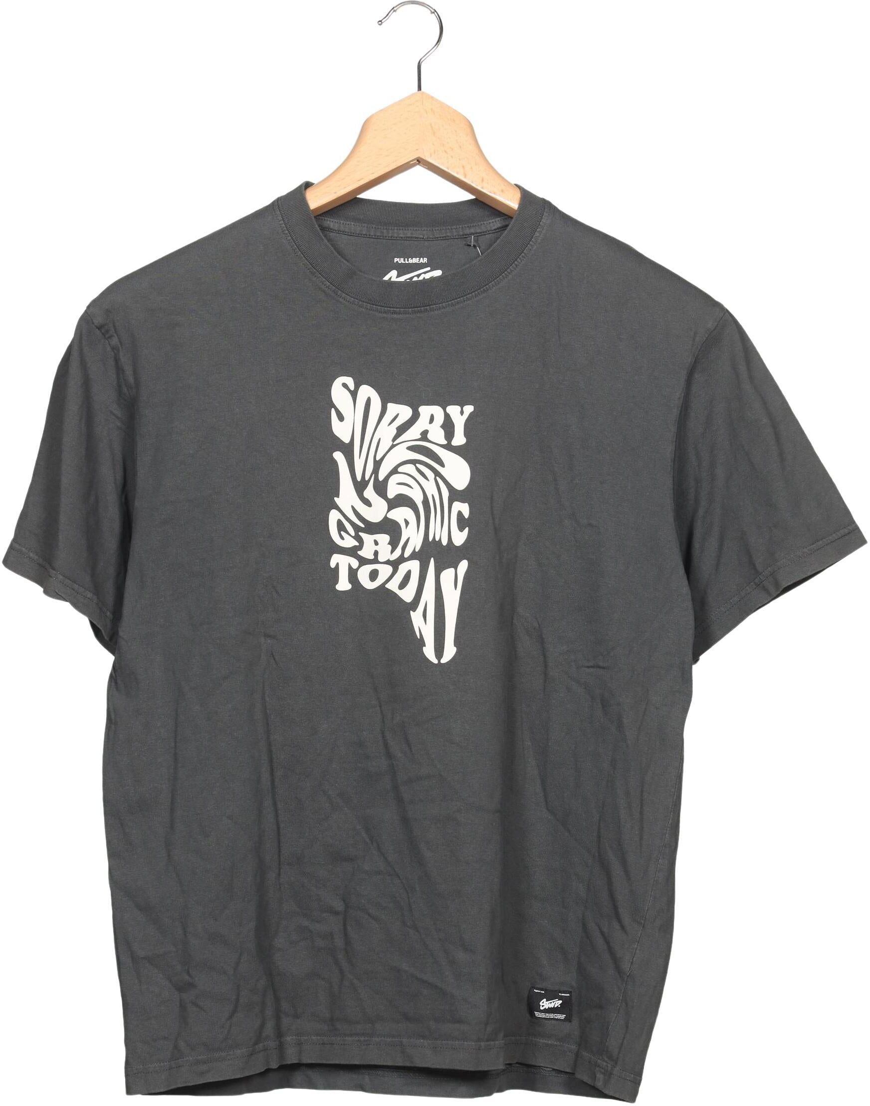 Pull & Bear Herren T-Shirt, Grau, Gr. M, Baumwolle - Second Hand