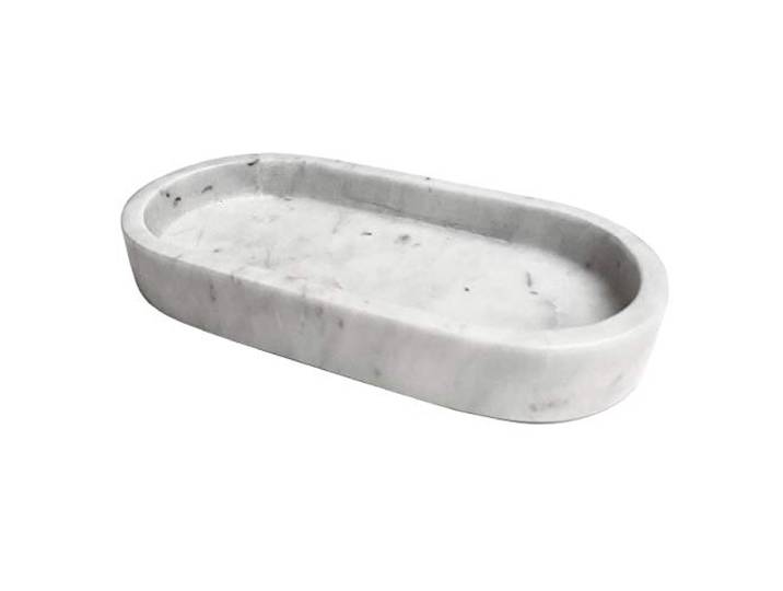 ovales Marmortablett - Tablett aus weißem Marmor - Marble Tray - Dekotablett - Serviertablett - rechteckig - Marmoroptik - weiß - oval - 11x22x4cm