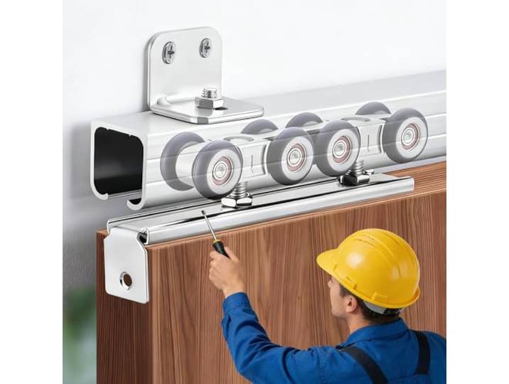 Schiebetürschiene, Schrank-Schiebetürschiene, Aluminium-Schiebetürschiene mit Wandhalterung, leiser Austausch der Taschentür-Hardware
