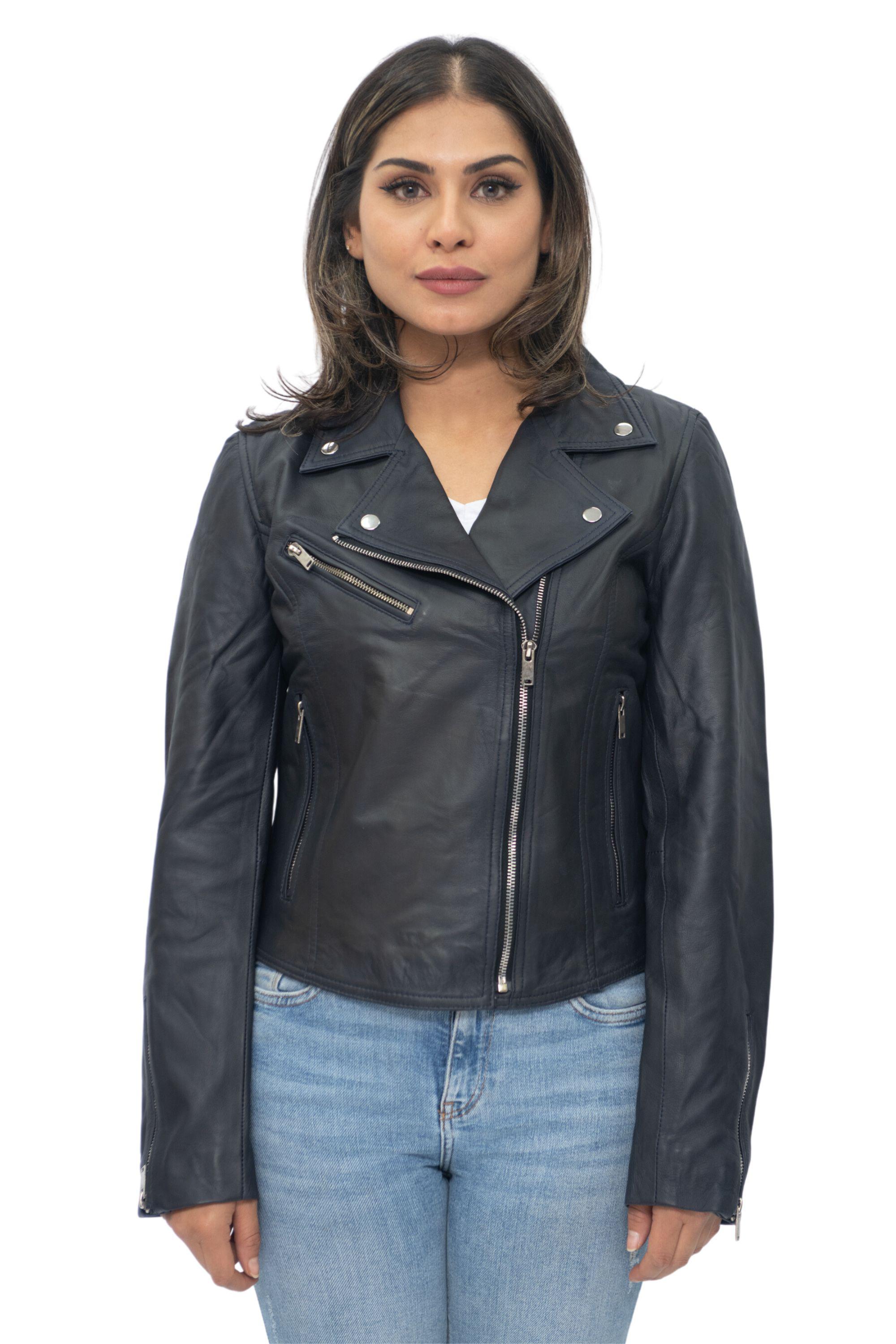 Damen-Leder-Klassiker-Biker-Brando-Jacke-Baku