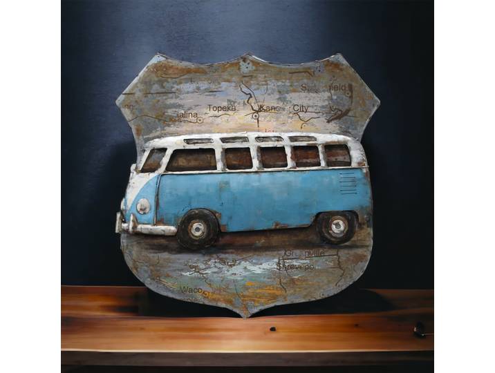 Tableau Relief Combi Van Bleu américain en Métal