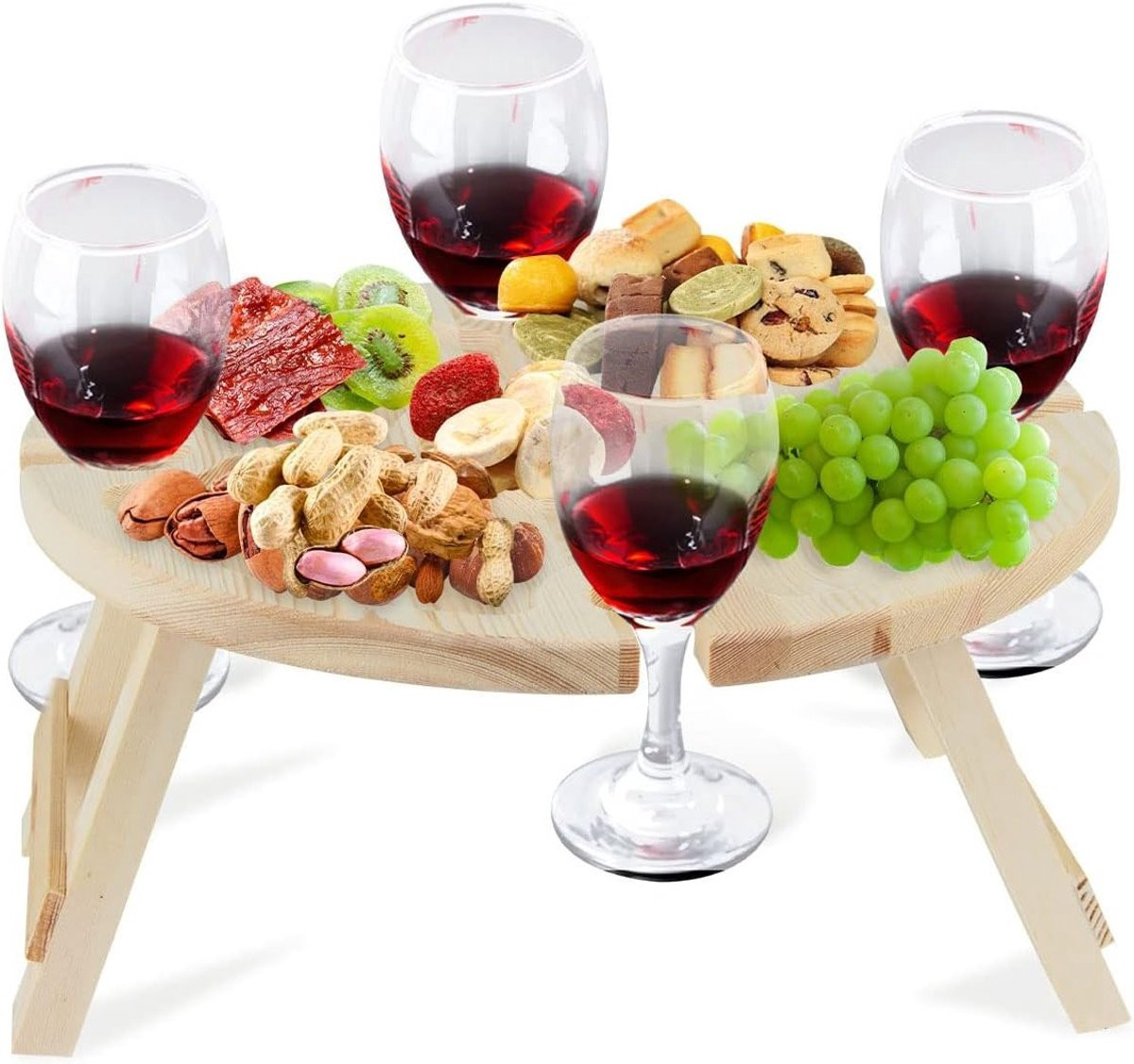 Vouwbare houten picknicktafel met glazenhouder voor buiten