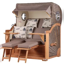 Mr. Deko Strandkorb - bene living - Königssee Teak Bullauge - PE grau - Modell 540 - inkl. Liftersystem