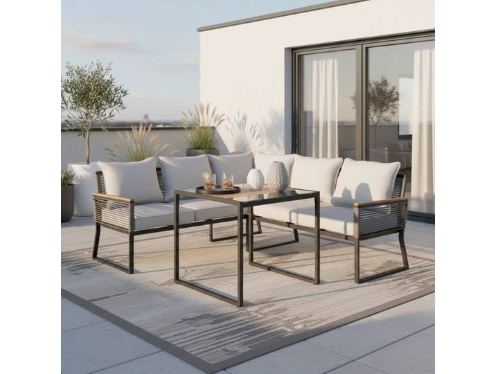 Dining-Loungeset Sonora Grau Outdoorstoff/Metall