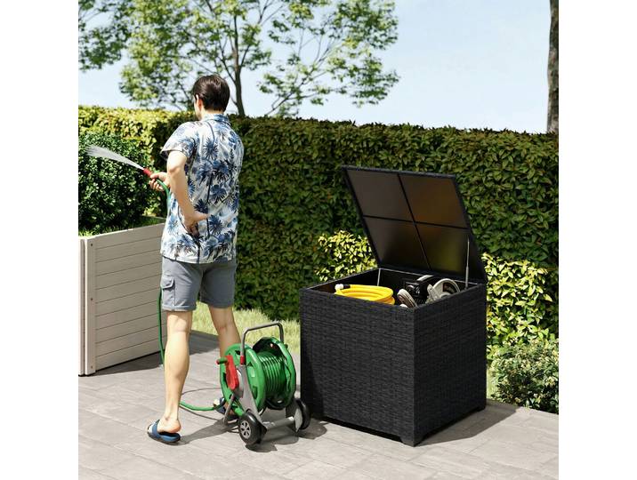 Outsunny Coffre Rangement Résine Tressée 253L Extérieur Noir