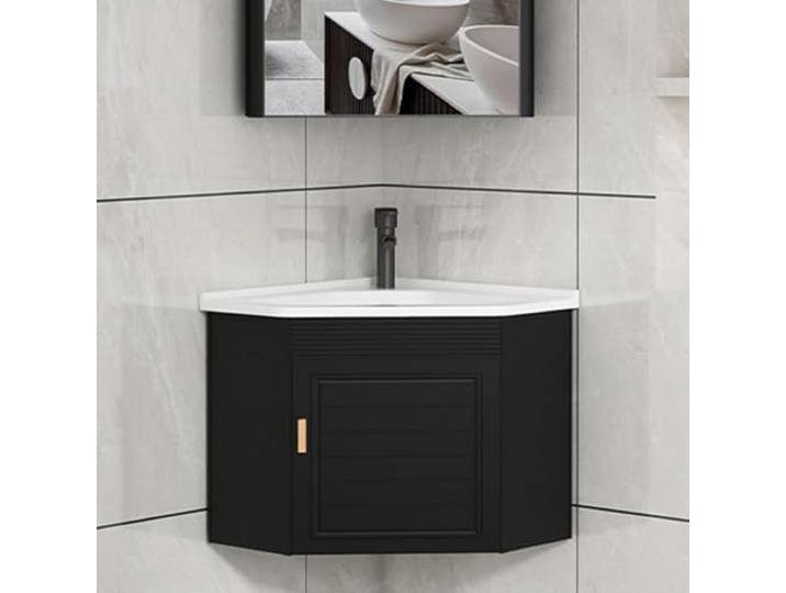 Pounjsd Eckwaschbecken Mit Unterschrank, Aufsatzwaschbecken klein, Keramik Eckwaschbecken, Waschbecken Gäste WC, Waschschale mit Ablagefach, Platzsparendes Hänge-Waschbecken, Schwebender Wandschrank