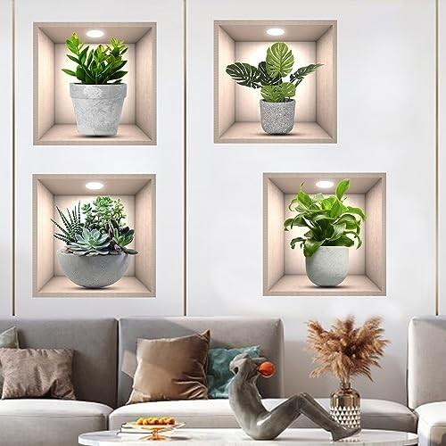Set van 4 creatieve 3D planten wandstickers voor decoratie
