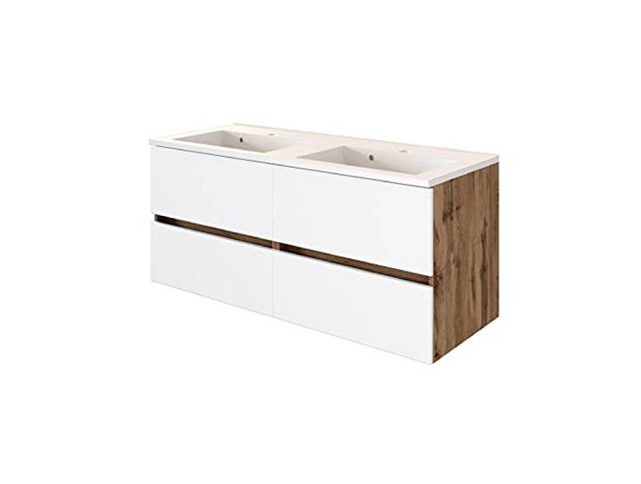 Waschbeckenschrank Luna 120cm mit Doppelwaschbecken und 4 Schubladen - Eiche/Weiß