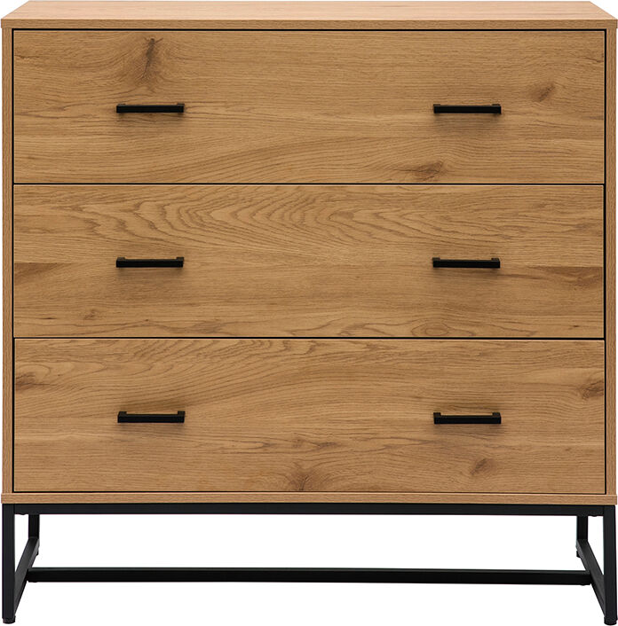 Miliboo Commode 3 tiroirs finition bois clair chêne et métal noir L100 cm LOVATO