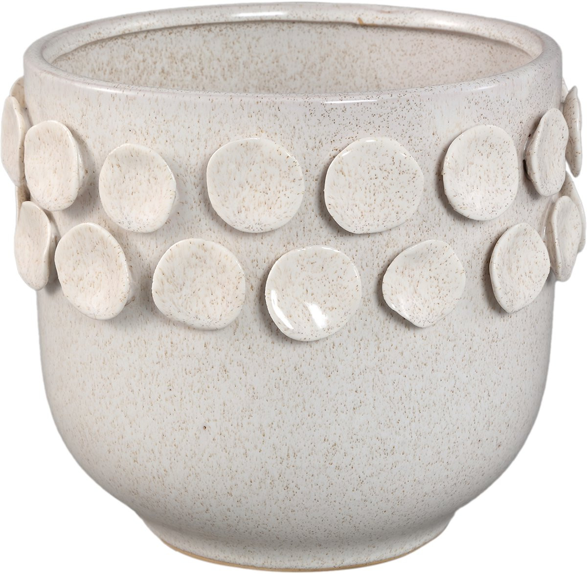 PTMD Trelin Witte Ronde Keramische Bloempot met Stippenrand L