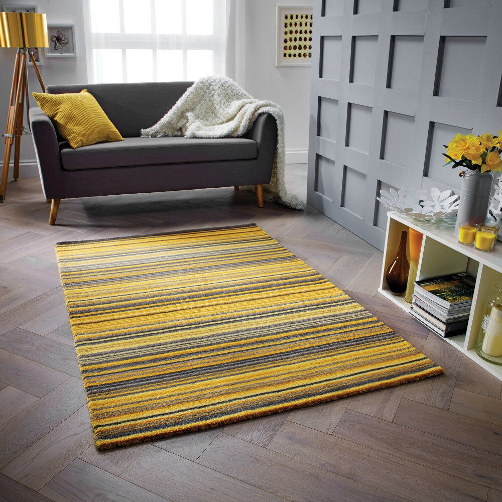 Sol 27 Outdoor Tarren Handwoven Wool Yellow Striped Area Rug Yellow Rectangle 80cm x 150cm