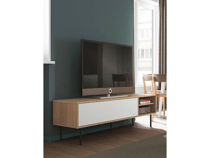 TV-Lowboard Ampère Spanplatte, beschichtet Braun/Eiche Dekor/Weiß 165 x 48 x 40cm
