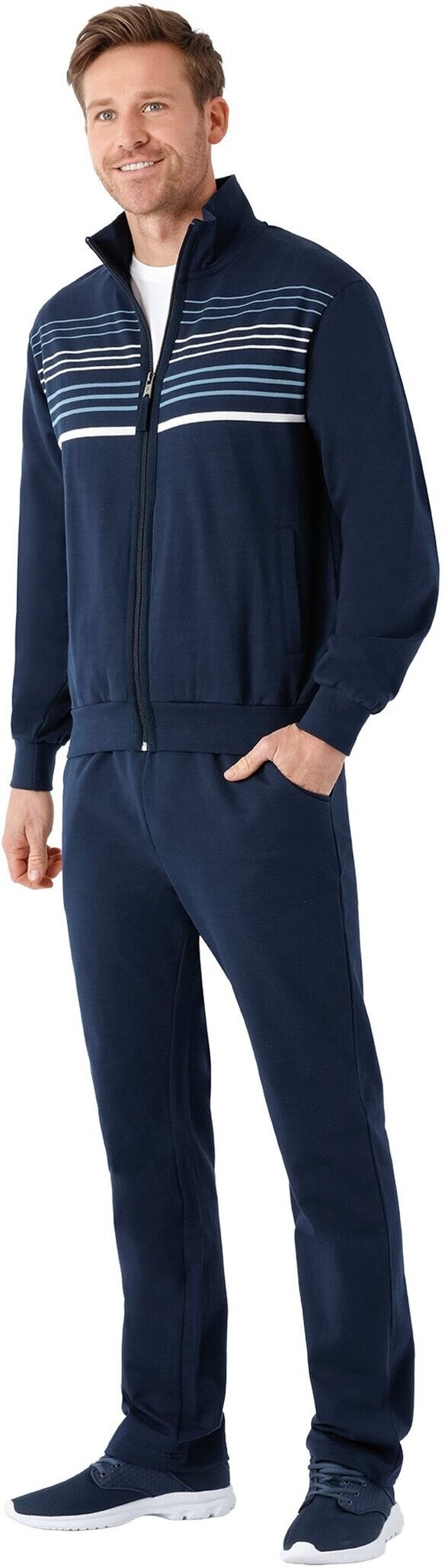 Sweater HAJO "Trainingsanzug Homewear Set Premium Komfort", Herren, Gr. 3XL, blau (dunkelblau), Obermaterial: 60% Baumwolle CO. 40% Polyester PES., Sweatshirts Sweater