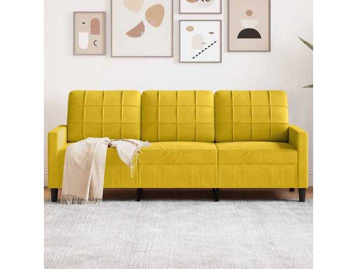 Promo été Canapé à 3 places - SWEETY - [par siège:110 kg] - Jaune 180cm Velours - Dimensions:197x77x80cm 752804