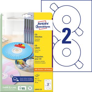 Zweckform Avery  L6043-25 ClassicSize CD-Etiketten, 50 Stück