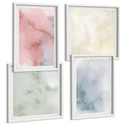 BILDER SET 4er Set - 50x50 cm & 40x60 cm Weißer Rahmen - Aquarellfarben in Pastellfarben