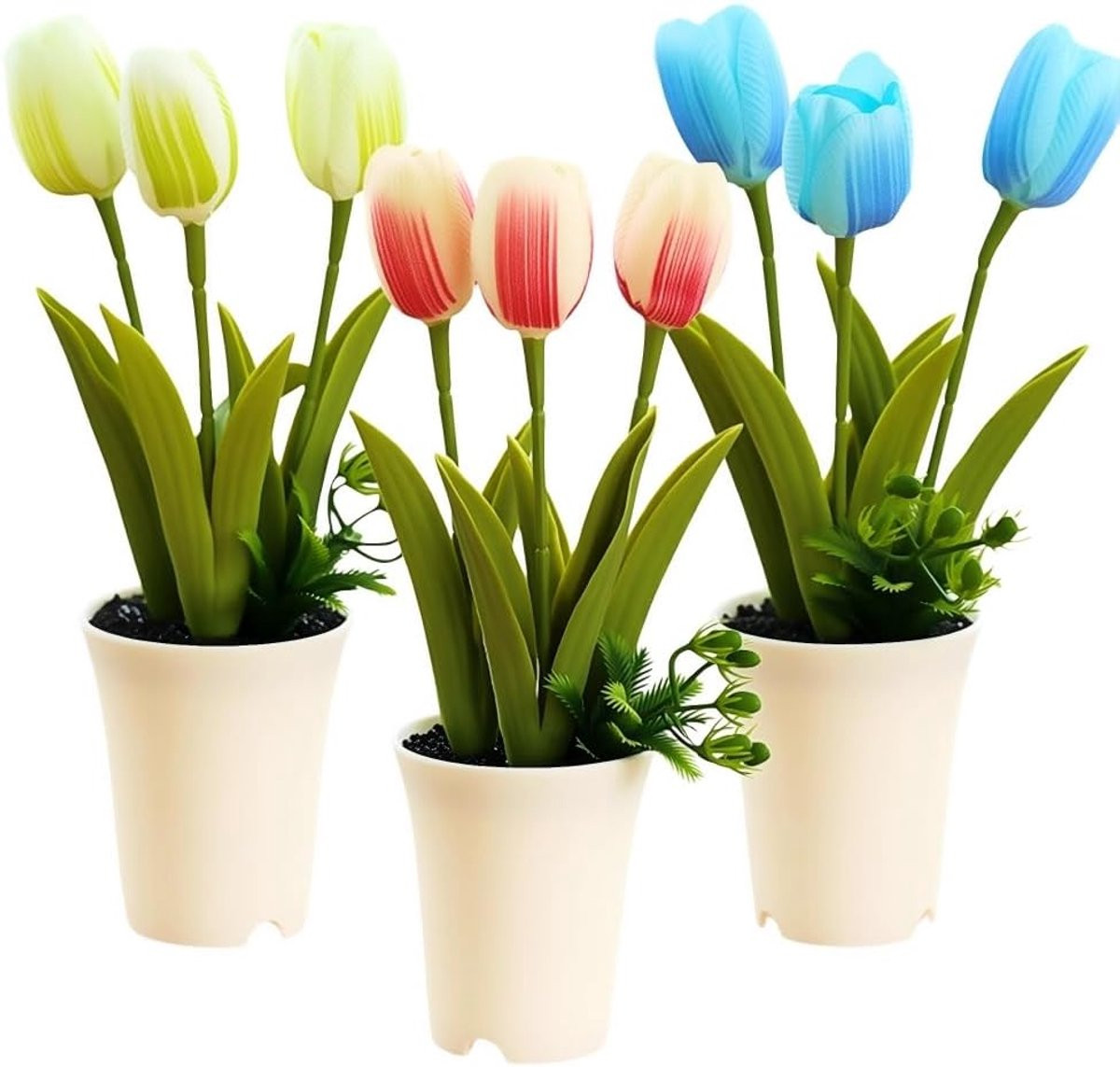 Set van 3 veelkleurige kunsttulpen voor binnen decoratie