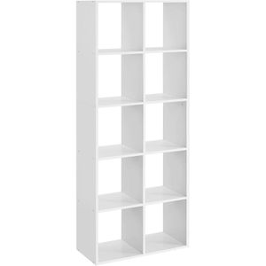 Vasagle Bücherregal LBC168T14, weiß, aus Holz, 10 Fächer, 65,5 x 161,5 x 30cm