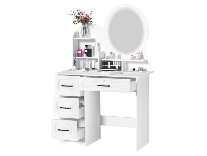 Miroir de Coiffeuse grande coiffeuse avec étagères de rangement 4 tiroirs coiffeuse avec éclairage