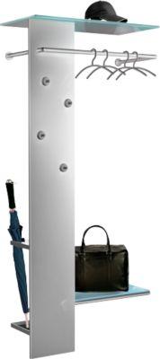 Kerkmann Wandgarderobe Kent – satinierte 8 mm ESG-Hutablage, Taschenablage 550 × 280 mm, Schirmhalter mit Tropfschale