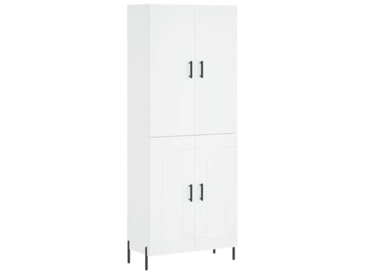Highboard Weiß 69,5x34x180 cm Holzwerkstoff Schrank mit Türen Glatte Oberfläche, feuchtigkeitsbeständig, vielseitig nutzbar, mit Metallfüßen, platzsparend