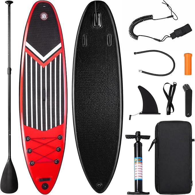 SUP Board Aufblasbar Set, Stand Up Paddling Board mit Kamerahalterung, Komplettes Zubehör, Verstellbares Paddel, 200kg