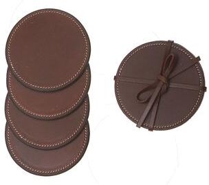IH Casa Decor 4PC Round Genuine Leather Coasters Tan