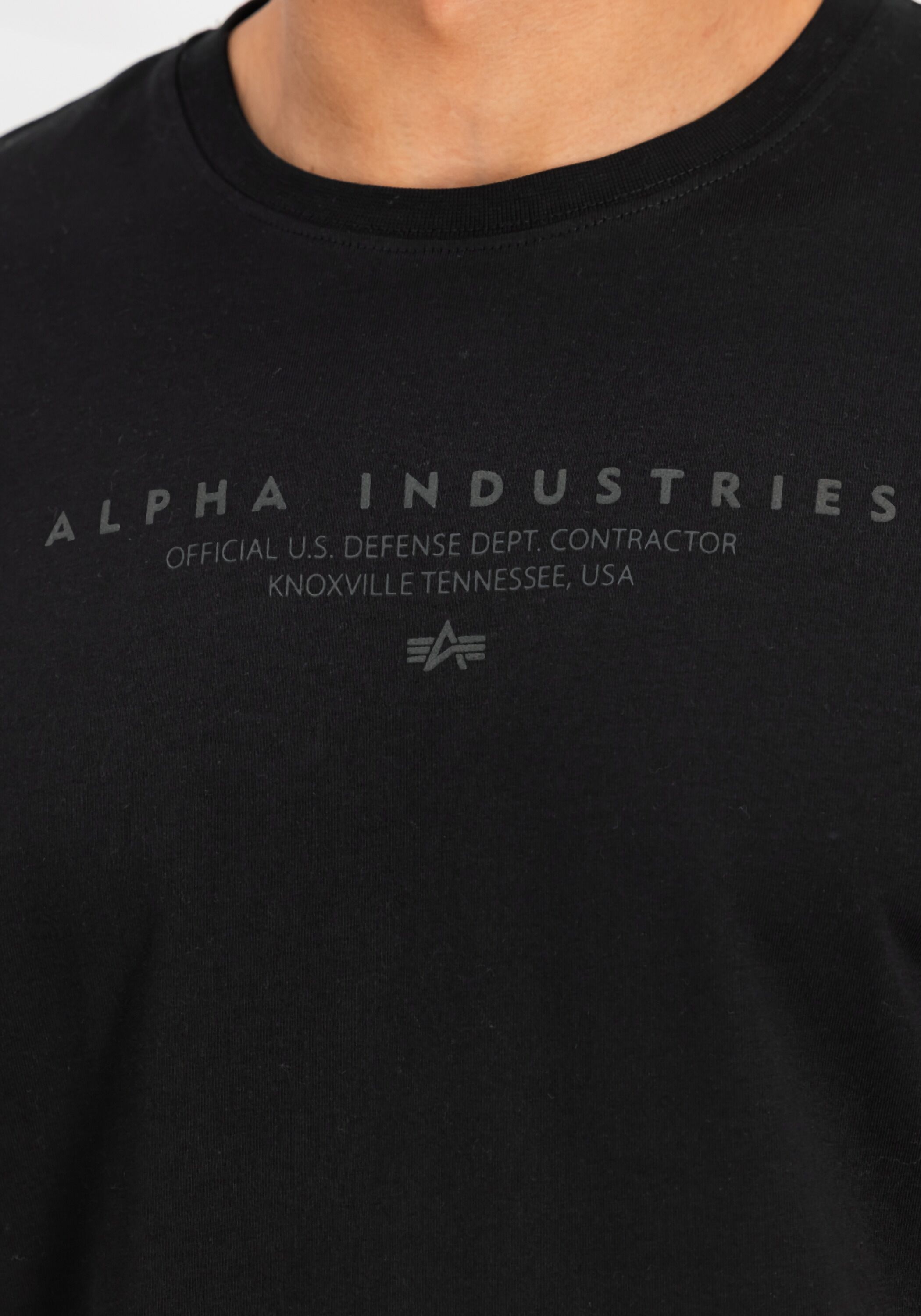 T-Shirt ALPHA INDUSTRIES "DTM Contractor T-Shirt", Herren, Gr. L, schwarz, Obermaterial: 100% Baumwolle, Shirts T-Shirt schwarz L