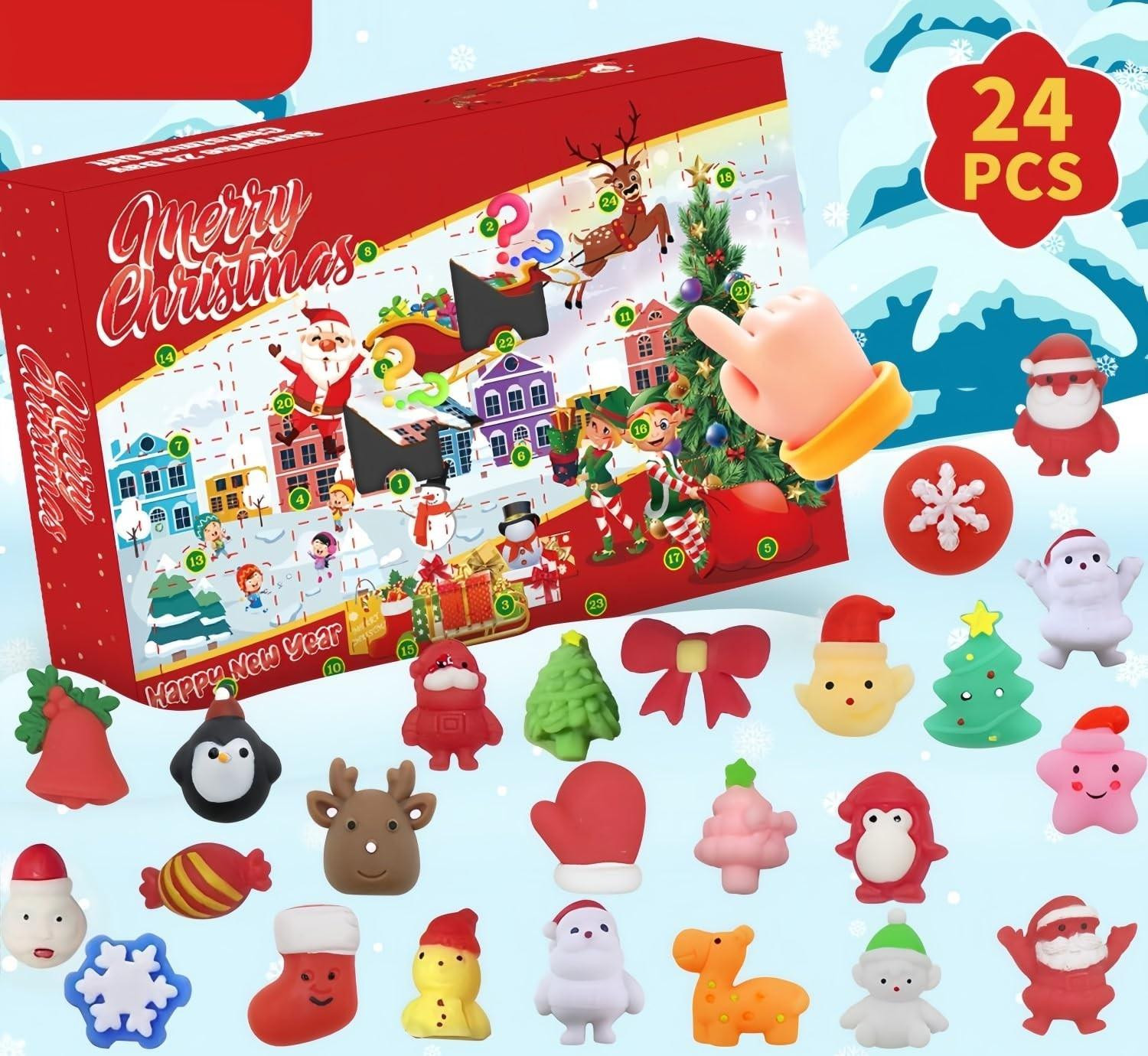 Adventskalender met 24 Mochi Squishy speelgoed voor kinderen