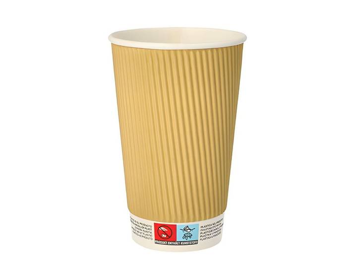 PAPSTAR Einwegbecher Trinkbecher, Pappe 0,4 l Ø 9 cm, 13,7 cm natur Ripple Wall 500 Stk, Pappe, PLA-beschichtet