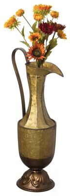 Uniquewise Decorative Antique Style 1 Handle Metal Jug Floor Vase - Vintage Inspired Rustic Design for Entryway, Living Room, Tall Vase