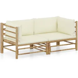 Helloshop26 - Gartenmöbel-Set Outdoor-Möbel 2-teiliges Set mit Kissen cremeweißer Bambus 02_0015881