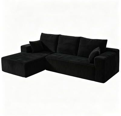 Abrihome "96.4"" L-Shaped Corduroy Sectional Sofa with Chaise and Pillows"