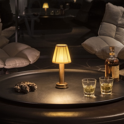 HomeDecorAndMore LLC Rechargeable Decorative LED Table & Bar Lamp With Shade Gold