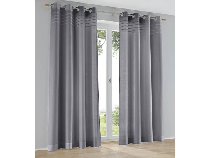 Vorhang KUTTI Kessy , grau, B:140cm H:145cm, Baumwolle, Polyester, Gardinen, Vorhang, Eleganter Uni-Vorhang mit dekorativer Biesenblende